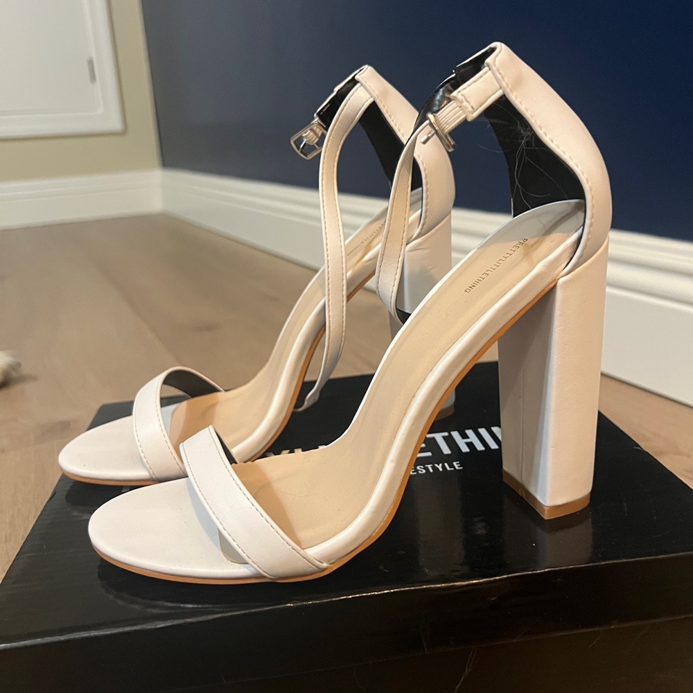 PrettyLittleThing White Block Heel Sandals